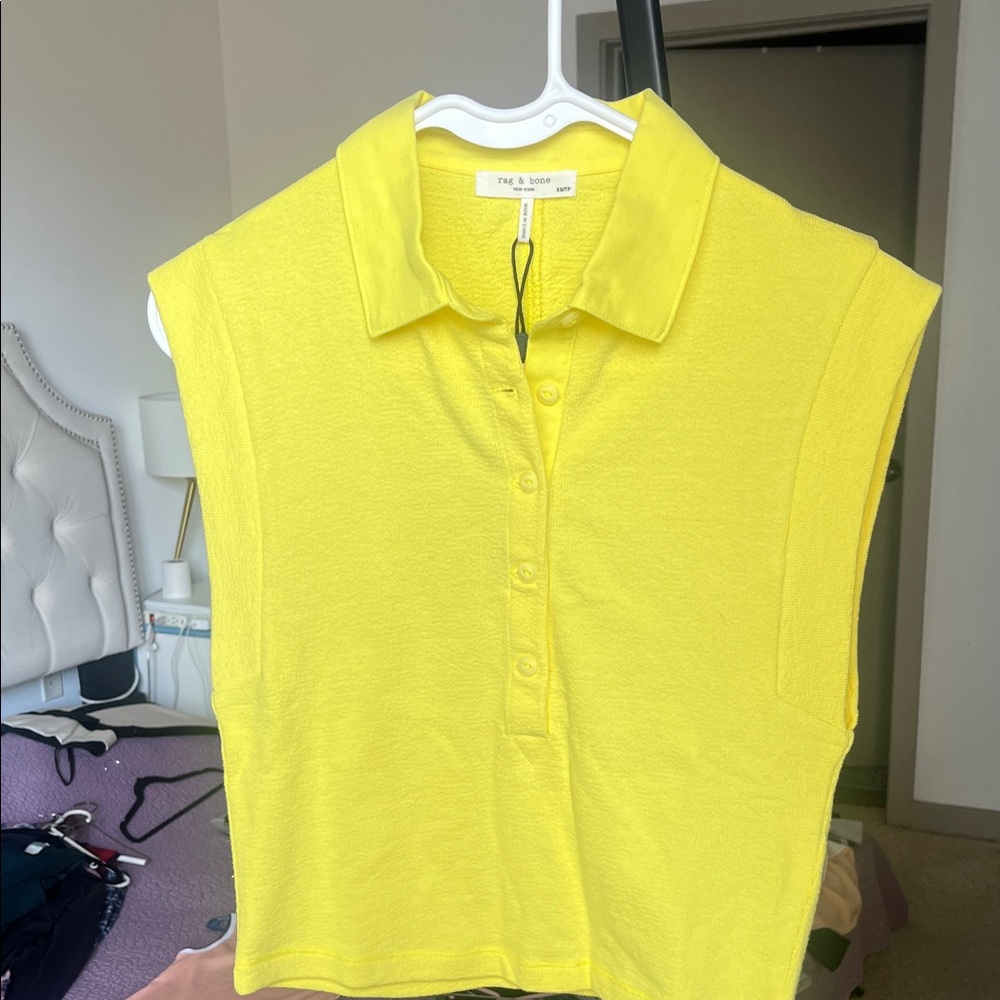 rag & bone Bright Yellow Sleeveless Terry Polo Shirt